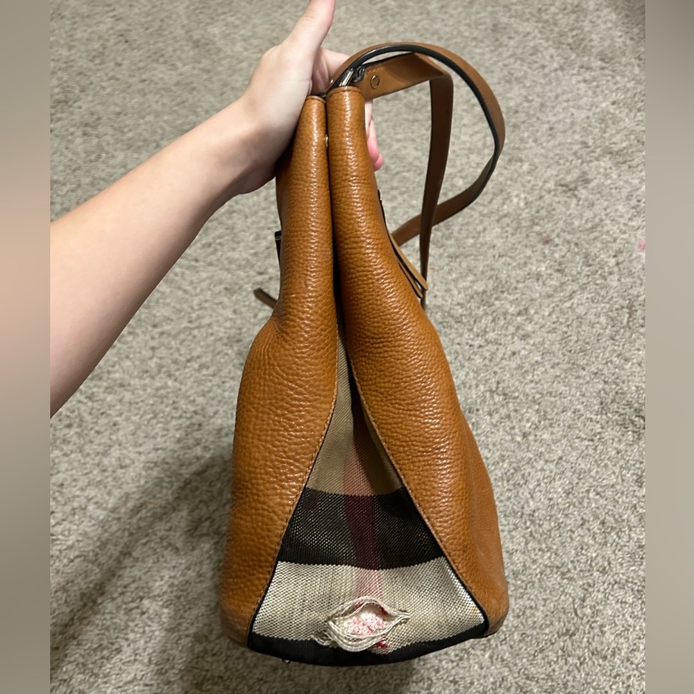 Burberry Calfskin House Check Maidstone Medium Brown Shoulder Bag Authentic Tote - Picture 4 of 16